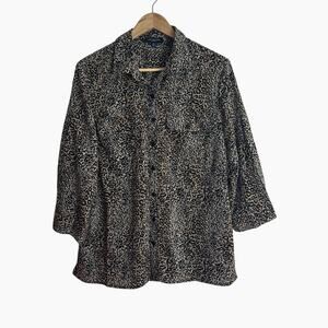 Notations Animal Print Top Button‎ Up Petite XL Career Casual Edgy Y2K 90s Wild